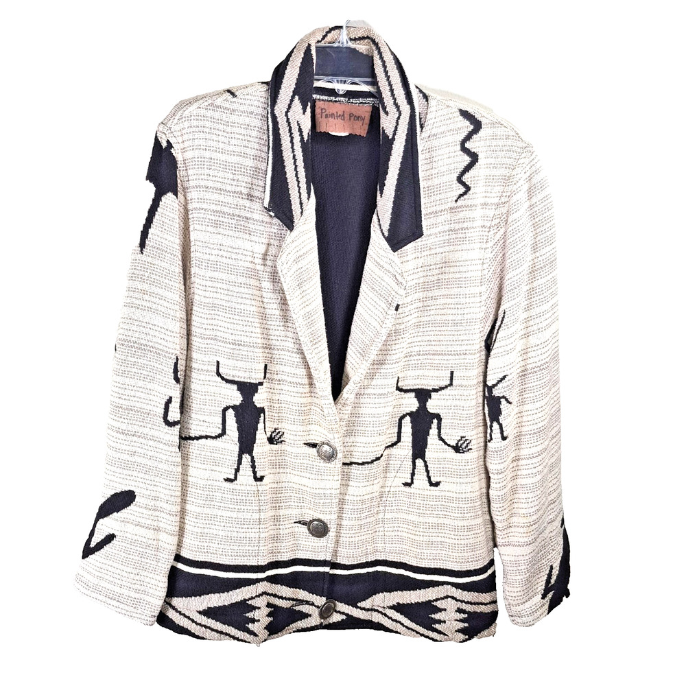The Painted Pony Southwestern Jacket Native Petroglyphs Kokopelli Size S/M USA